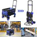 2 in 1 Folding Hand Truck with Folding Basket,Heavy Duty Hand Truck Dolly 330lbs Capacity with Telescoping Handle and Rubber Wheels,Portable Dolly Cart with Bungee Cords for Moving