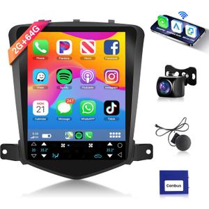 4Core + 64GB Android 13 Upgrade Car Radio for Chevrolet Chevy Cruze J300 2009-2015, Rimoody 9.7 Inch 1024 * 600 HD IPS Tesla Style Touchscreen Wireless Carplay Andriod Auto GPS 5G-WiFi Backup Camera