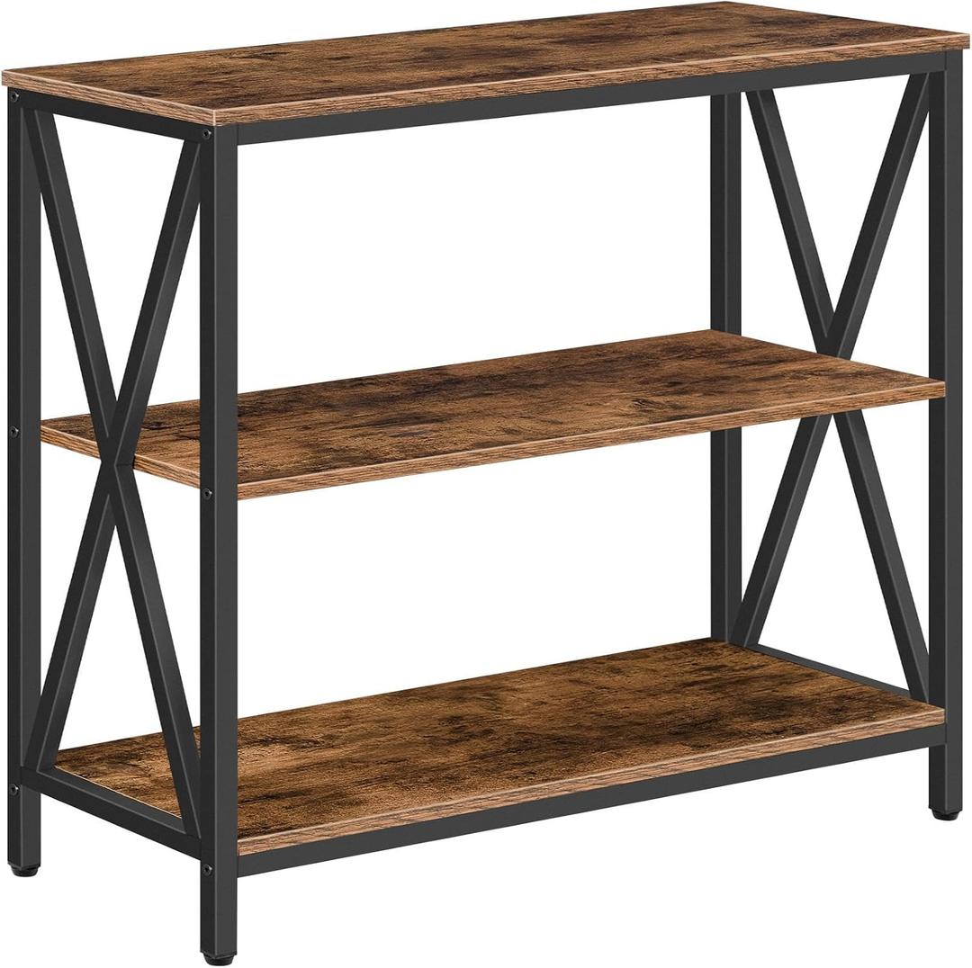 MAHANCRIS Sofa Table, Industrial Console Table, 3-Tier Narrow Side Table with Open Shelves, Foyer Table for Entryway, Hallway, Kitchen, Living Room and Bedroom, Easy Assembly, Rustic Brown CTHR8001Z, 9.4"d X 31.5"w X 31.7"h