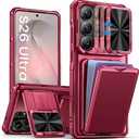 SSLOTSCASE for Samsung Galaxy S26 Ultra Case with Card Holder & Kickstand & Slide Camera Lens Cover & Camera Stand & Wallet, Military-Grade Drop Protection Phone Case Cover for S26 Ultra 2026, Pink 