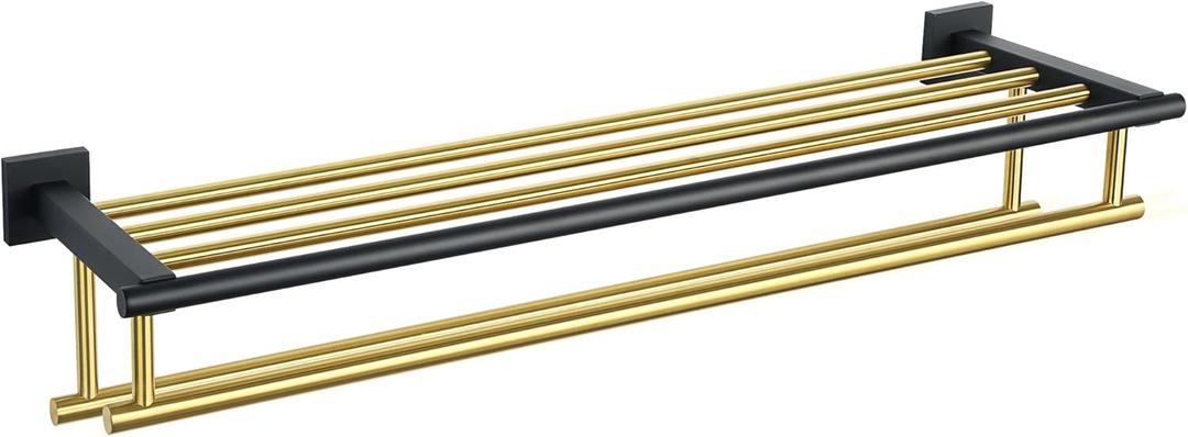 Alise Towel Rack,Towel Hanger with Double Towel Bars,Wall Mount Tower Holder for Bathroom and Lavatory,SUS 304 Stainless Steel Towel Shelf,Gold and Finish,32 Inch