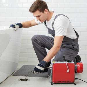 Electric Drain Auger Sewer Snake, 66'x5/8" & 16'x3/8", 500 w, 400 RPM, Auto Feed Drain Cleaning Machine with 7 Cutter & 2 Steel Cables, Portable Pipe Cleaner for Household and Professional Use (Red)