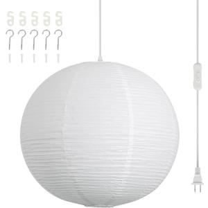 Paper Lantern Lamp Plug in Hanging Lamp 23.6in White Rice Paper Pendant Light with 19.7FT Cord Large Globe Japanese Japandi Wabi Sabi Chandelier for Dining Living Room Bedroom Office 1 Pack
