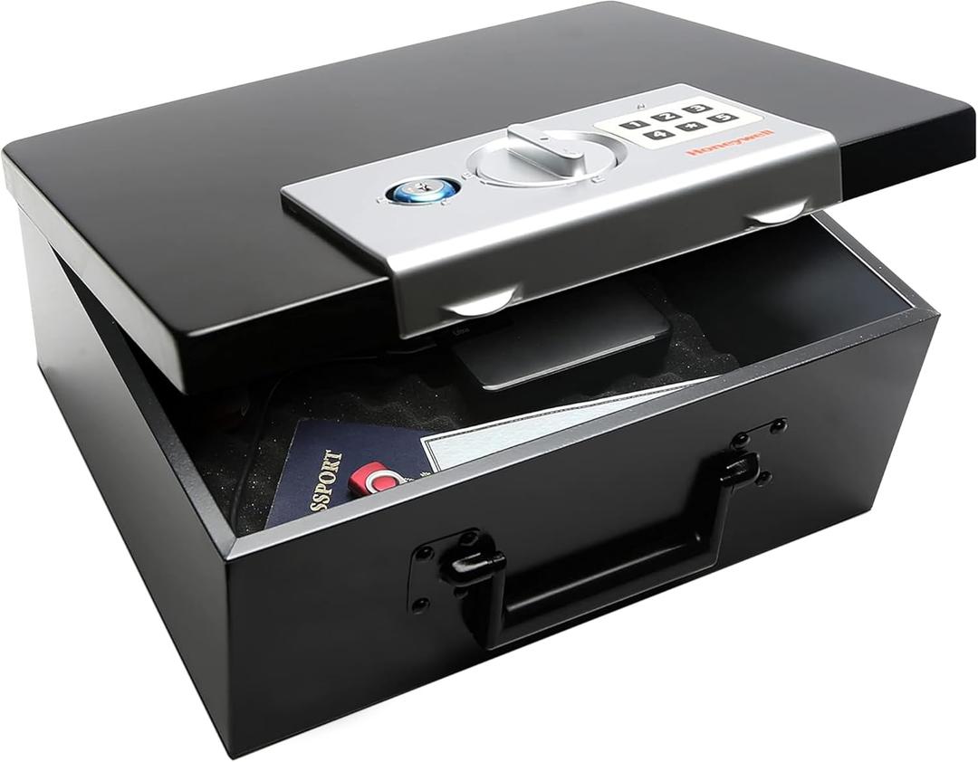Honeywell Safes & Door Locks - Hideable Small Safe Box - Fire Resistant Document Safety Box for Home - Steel Security Digital Code Lock for Personal Items, Jewelry, Money Safe - 0.26-CU - Black - 6108