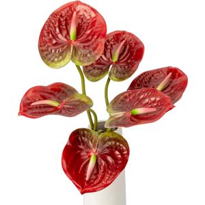 8PCS 22.8 inch Anthurium Artificial Flowers Red Faux Silk Anthurium Real Touch Flower Faux Floral Arrangement for Vase Table Centerpieces Wedding Christmas Garden Home DecorationRed