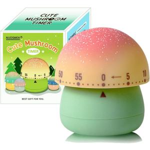 Mechanical Kitchen Timer, Cute Mushroom Timers for Kids, Wind Up 60 Minutes Manual Countdown Timer for Classroom, Home, Study and Cooking (Green Base)