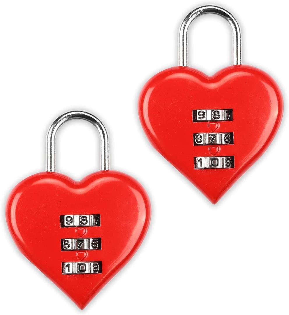 YAODHAOD Combination Lock, Heart Shape 3 Digital Password Padlock, Mini Outdoor Combo Gate Lock for School Gym Locker, Fence Gate, Toolbox, Employee Hasp Locker  2 Pack (Red)