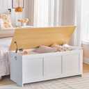 HOOBRO Storage Bench, 39.3" Retro Wooden Storage Chest, Wooden Storage Trunk, Toy Chest with Lift Top, Multifunctional Entryway Organizer, for Entryway, Living Room, White and Natural WN141CW01G1