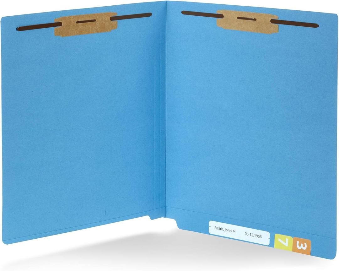 Blue Summit Supplies 50 Blue End Tab Fastener File Folders - Reinforced Straight Cut Tab - Durable 2 Prongs - Organize Standard Medical Files, Receipts, Office Reports - Letter Size, Blue, 50 Pack