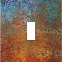 Old Abstract Blue Red Orange Messy Rust Toggle Light Switch Cover Decorative 1-Gang Wall Plate Vintage Mossy Metal Copper Rusty Iron Print Electrical Single Device Switch Face Wallplate Standard Size