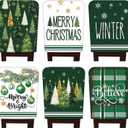 FuWeave 6 Pcs Christmas Chair Covers Christmas Chair Back Covers Xmas Chair Protector Slipcovers Washable Winter Dining Room Seat Covers for Home Hotel Kitchen Decorations (Green Xmas Tree)