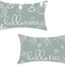 ONWAY Fall Throw Pillow Covers 12x20 Set of 2 Farmhouse Hello Fall Pumpkin Maple Leaves Decorations Outdoor Patio Autumn Seasonal Cushion Cover for Sofa Couch Home Bed Blue