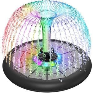 GAIZERL Solar Fountain UFO Style, 2025 Upgrade 5W Glass Panel Solar Water Fountain, Outdoor Solar Bird Bath Fountains with 4000mAh Battery, Color Led Lights, 7 Nozzles for Garden, Pool, and Koi Pond