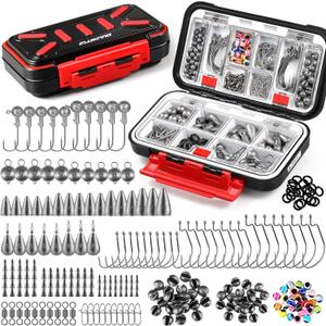 PLUSINNO 264/397pcs Fishing Accessories Kit, Organized Fishing Tackle Box with Tackle Included, Fishing Hooks, Fishing Weights Sinkers, Swivels, Beads, Fishing Gear Set Equipment for Bass Trout