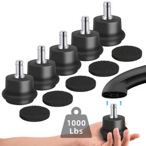 Bell Glides Replacement Office Chair or Stool Swivel Caster Wheels to Fixed Stationary Castors, Office Chair Wheels for Carpet - with Separate Self Adhesive Felt Pads/Chair Feet Wheel Stopper (Black)