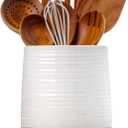 6.8" Large Ceramic Kitchen Utensil Holder - Utensil Holder for Kitchen Counter, Modern Farmhouse Style Holder for Spoons, Spatulas & Cooking Tools (White)