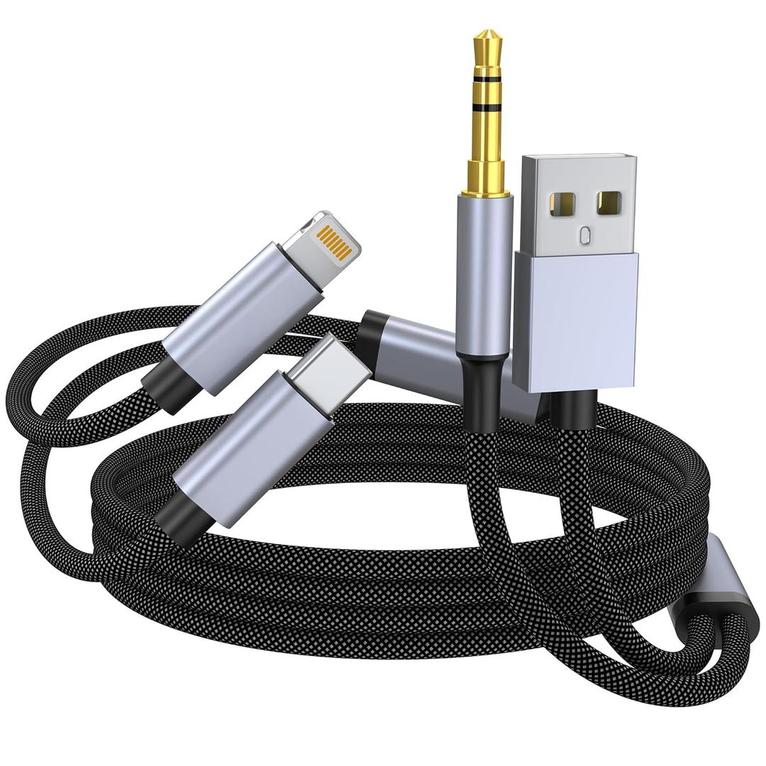 USB C Lightning to 3.5mm Aux Audio Cable, 2 in 1 Type C Lightning to 3.5mm Car Aux Stereo Headphone Jack Cable with PD Charging Compatible with iPhone 15 Pro/14/13, Galaxy S24/S23 6.6FT