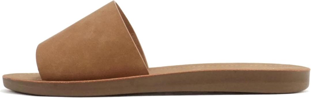 Soda Shoes Efron-S Women Flip Flops Basic Plain Slippers Slip On Sandals Slides Casual Peep Toe Beach (10 Wide, Tan)