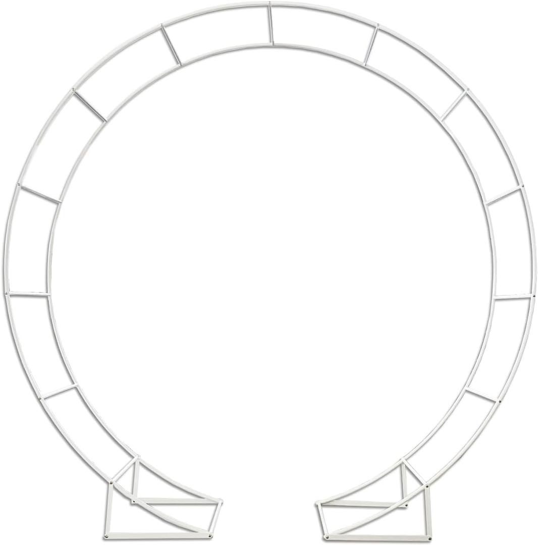 Metal Arch for Ceremony,6.5 Feet Double Round Backdrop Stand,Circle Balloon Arch Stand with Base for Wedding Birthday Party Baby Shower Decoration,Indoor and Outdoor,White