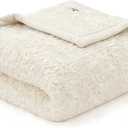 Woolrich Burlington Berber Blanket Super Soft, Cozy Lightweight Cover with Luxurious Velvet Binding, Modern Trendy All Season Bedspread Bedding-Set, Full/Queen: 90x90, Ivory