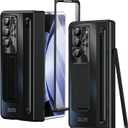 for Samsung Galaxy Z Fold 6 Case with S Pen Holder & Black Stylus, Fold6 Hinge Protector Cover with Kickstand Built in Screen Protector Camera Protector Protective Case for Z Fold 6 Black