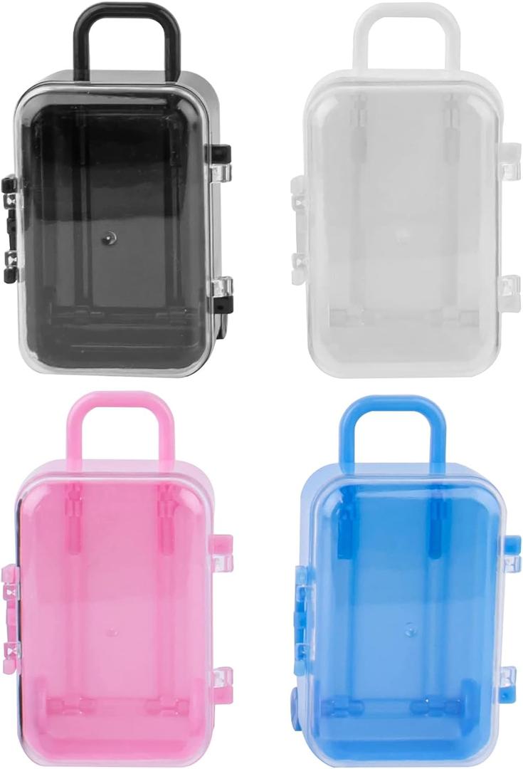 Framendino, 4 Pack Mini Plastic Travel Hard Suitcase Box Reception Candy Case for Wedding Decoration Large