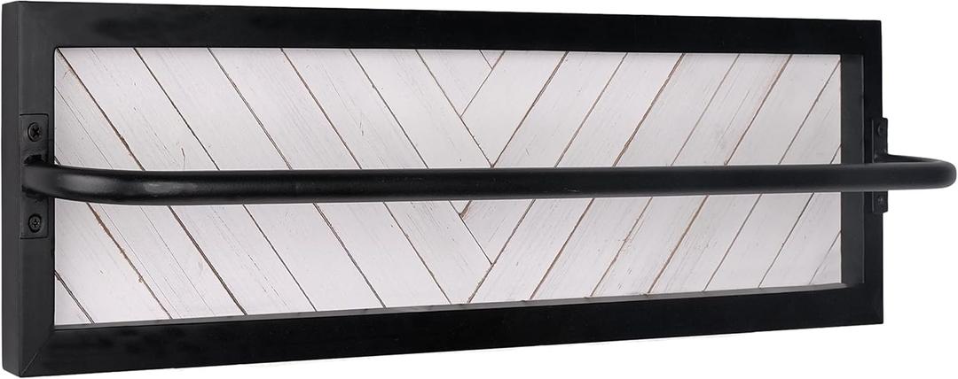 Autumn Alley White Farmhouse Towel Rack Holder Wall Mounted for Bathroom, Laundry Room in Unique Shiplap Design Rustic Distressed Wood Towel Rack, Modern Matte Black Rod