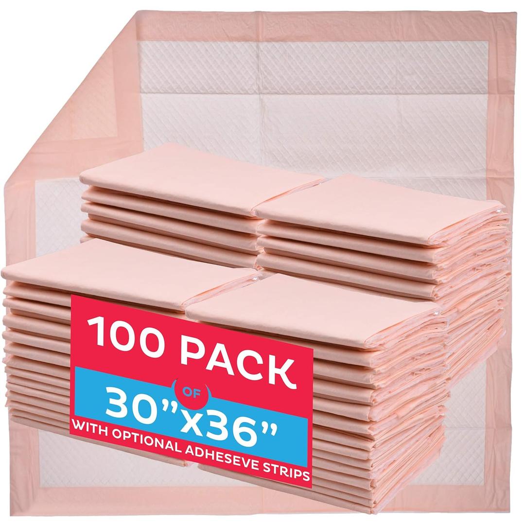 Chucks Premium Disposable Underpads 30x36 [100-Count] Ultra Absorbent Chux Incontinence Bed Pads Disposable Adult with Adhesive Tape, Pee Pads Pet Training Pads XX-Large 30x36 Bulk Pack (30" x 36")