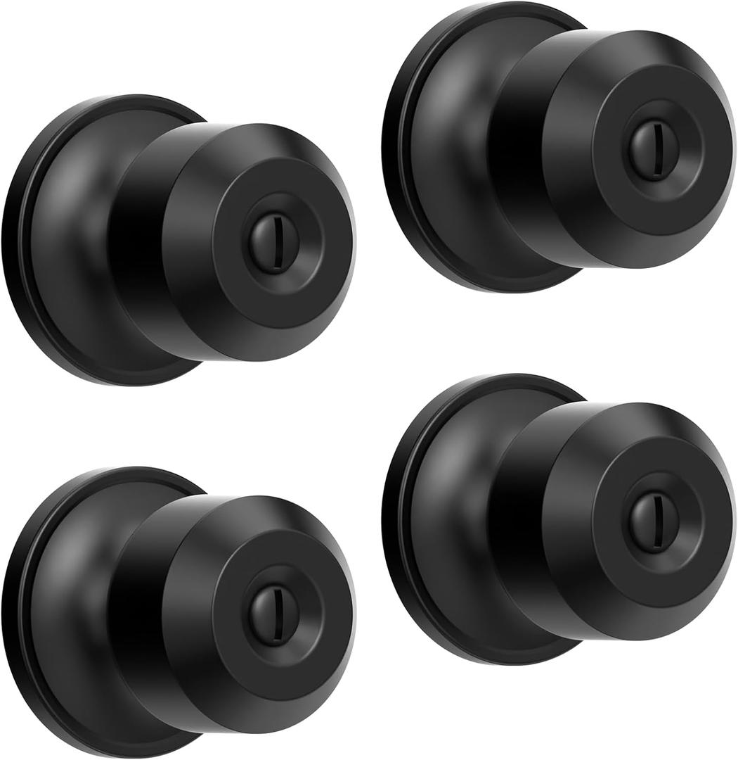 4 Pack Privacy Black Door Knobs with Lock, Door Handles with Black Door Knobs Interior for Bedroom or Bathroom, Heavy Duty Door Lever for Left Right Sided Doors