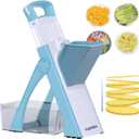 Upgrade Safe Mandoline Slicer Plus for Kitchen, SupMaKin Bigger Port Vegetable Food Potato Chopper, Adjustable Thickness, Julienne & Dicer Salad Making Chopping Artifact (Blue & White)