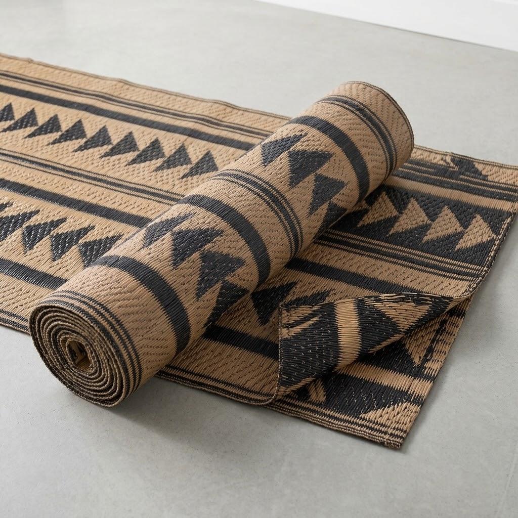 Reversible Geometric Outdoor / Indoor Plastic Straw Rug
