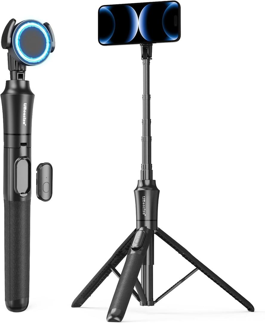 UBeesize 72'' Magnetic Tripod for iPhone with Remote, Extendable Cell Phone Tripod Stand, Compatible with MagSafe, Selfie Stick Tripod for iPhone 15 14 13 12 11 Series and Android Phones (Black)