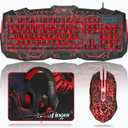 BlueFinger Gaming Keyboard Mouse Headset Combo, USB Wired Crack Backlit,114 Keys Letters Glow LED Keyboard, Red LED Light Headset for Laptop PC Computer Work and Game