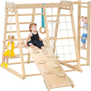 Wofafa Jungle Gym, Toddler Climbing Toys, Indoor Playground Climbing Toys for Toddlers, Montessori Style Playground Sets for Backyards with Slide, Climbing Wall, Rope Wall Climber, Monkey Bars, Swing