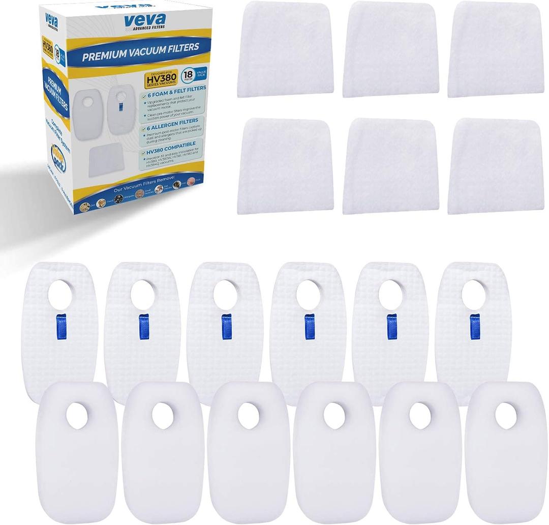VEVA Premium Vacuum Filter Set with 6 Allergen, 6 Foam, 6 Felt Filters Replacement for Shark Rocket DuoClean Corded UltraLight Vacuum Model HV380, 381, 382, 383 and 384Q