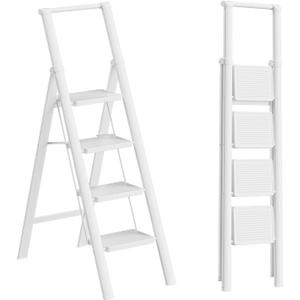 4 Step Ladder, Foldable 4 Step Stool, White