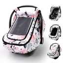 Car Seat Cover Baby Girls, Infant Car Seat Canopy Outdoor, 2 Layers with Mesh and Sun Shade Window for Summer Winter, Easy Access Carseat Covers Snug Fit Baby Stroller - Pink Floral