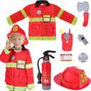 Firefighter Costume for Kids 3 4 5, Toddler Dress Up Set with Fire Extinguisher, Boys Girls Fireman Pretend Play Toy for Birthday Gift