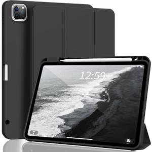 Kenke iPad Pro 11 Inch Case 4th/3rd/2nd/1st Generation 2022/2021/2020/2018 Magnetic Attachment 2nd Pencil with Right Side Pencil Holder Soft Slim PU Cover Auto Wake/Sleep (Black) (Black)