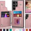 DJDUCK Designed for Samsung Galaxy S25 Ultra Case Wallet with Card Holder, [Magnetic Clasp Cover] [RFID Blocking Leather Protection] Shockproof Women Men Cases for Samsung S25 Ultra Pink