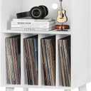 Lerliuo Record Player Stand, White Turntable Stand Holds up to 160 Albums, Mid-Century Vinyl Storage Cabinet Table with Solid Wood Legs, Record Player Holder Dispaly Shelf for Bedroom Living Room