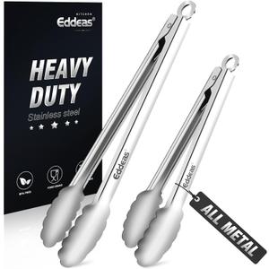 All Metal Tongs For Cooking - Heat Resistant 600 Degrees Stainless Steel Kitchen Tongs, Set of 2-9" & 12 inch, Locking Tongs, For Food,Salad, BBQ, Grilling, Dishwasher Safe