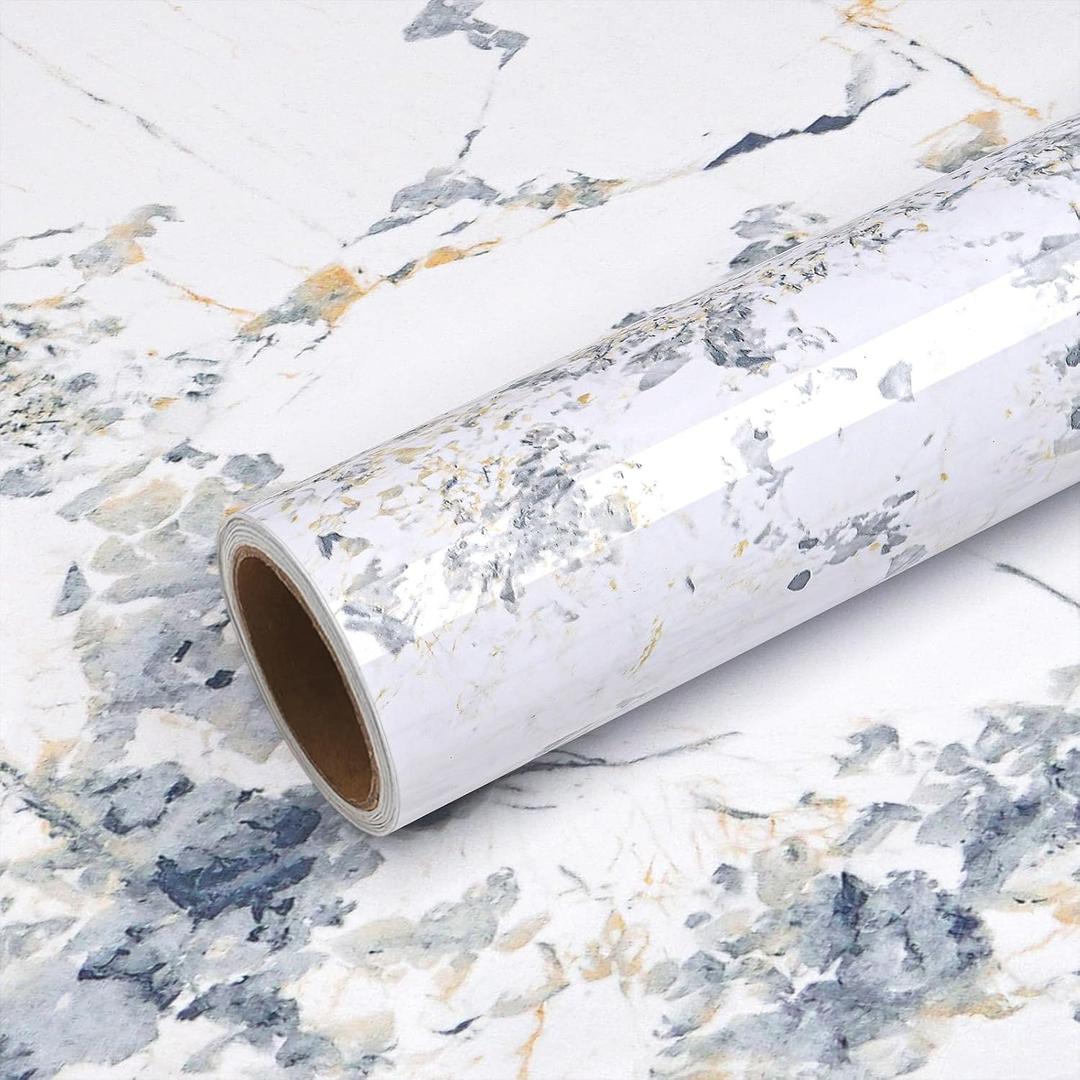 VEELIKE Spruce White Marble Countertop Contact Paper Waterproof Peel and Stick Countertops for Kitchen Bathroom 24''x354'' Self Adhesive Counter Top Wrap Marble Contact Paper for Countertops Table Top