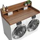 2-Tier Washer Dryer Countertop with 2.75" H Edge Rails, 54" W x 27.55" D Laundry Countertop for Folding Clothes, Washer and Dryer Topper with Non-Slip Pad (Dark Walnut)