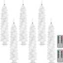 Funtery 6 Pcs LED Christmas Tree Flameless Taper Candles Real Wax Battery Operated Candlestick Lights with 3D Flame and Remote Timer Window Fireplace(White,Christmas Tree)