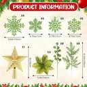Syhood 100 Pcs Velvet Christmas Tree Decorations Set, 36 Velvet Flocked Ornament Ball, 24 Snowflakes, 18 Bows, 1 Star Tree Topper, 4 Poinsettia, 8 Glitter Berries Stems 1 Ribbon for Xmas Decor