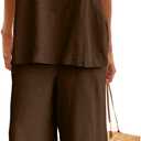 Womens Two Piece Sets Summer Spaghetti Strap Tank Top Wide Leg Pants Lounge Sets Travel Beach Vacation Outfits Summer (Brown, S)