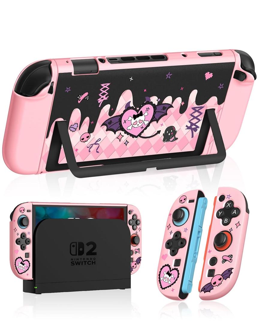 Dockable Case for Nintendo Switch 2 - Cute Kawaii Cartoon Design Soft TPU Grip Cover for Joy-Con PK Black KLM PC for Switch 2 Protective Case 2025 for Girls Boys Teens
