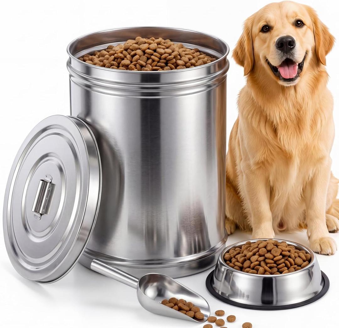 25lbs Stainless Steel Dog Food Container with Scoop Bowl, Standard