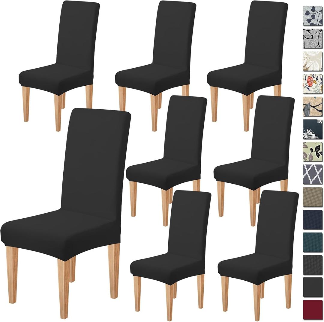 Dioxide High Stretch Chair Covers for Dining Chairs, Removable Washable Dining Chair Covers Set of 8, Soft Seat Covers Chairs Protectors for Home Kitchen Party Hotel Restaurant Banquet, Black